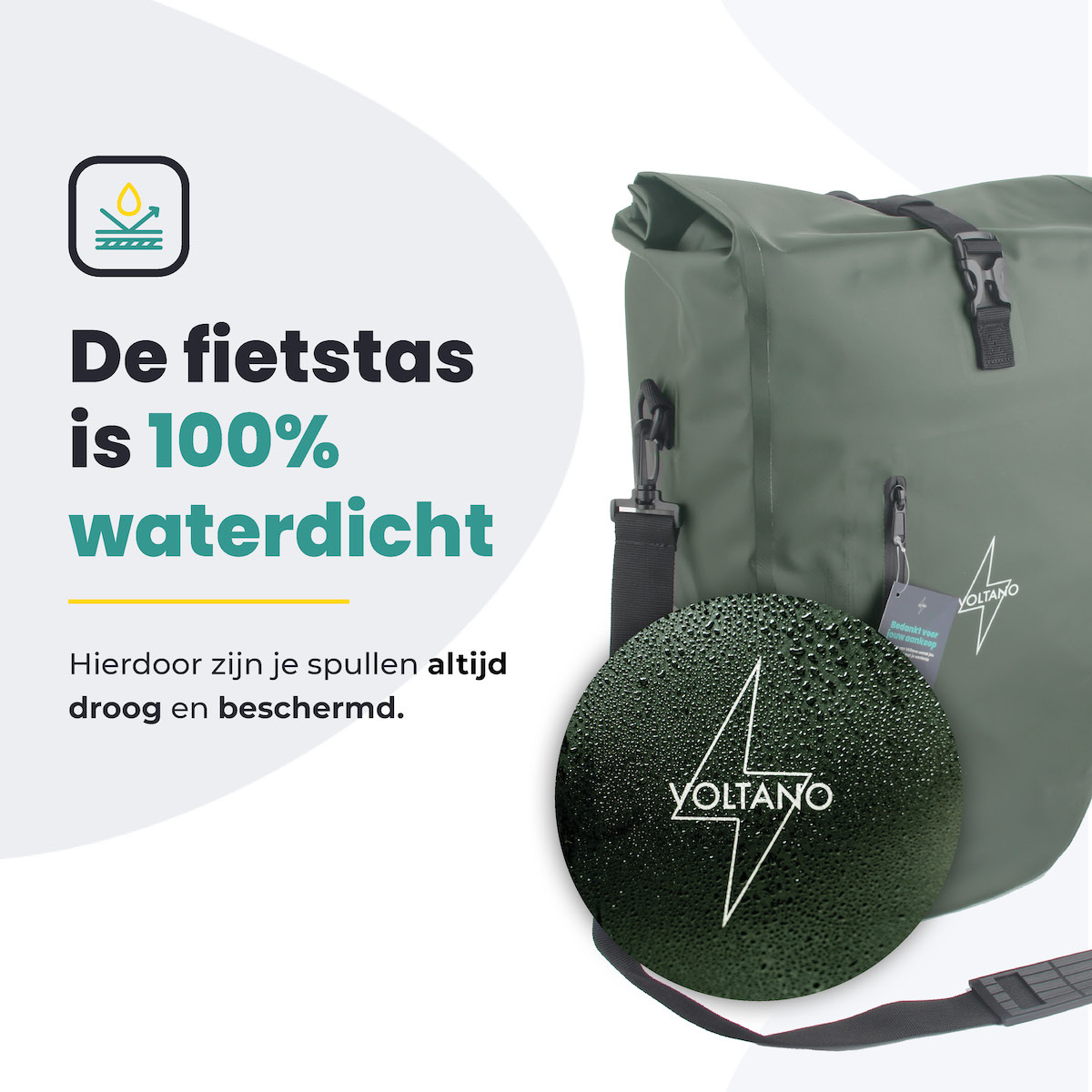 Voltano Luxe Fietstas 28L - Enkele Pakaftas - Olijf Groen - 100% Waterdicht - Afbeelding 4