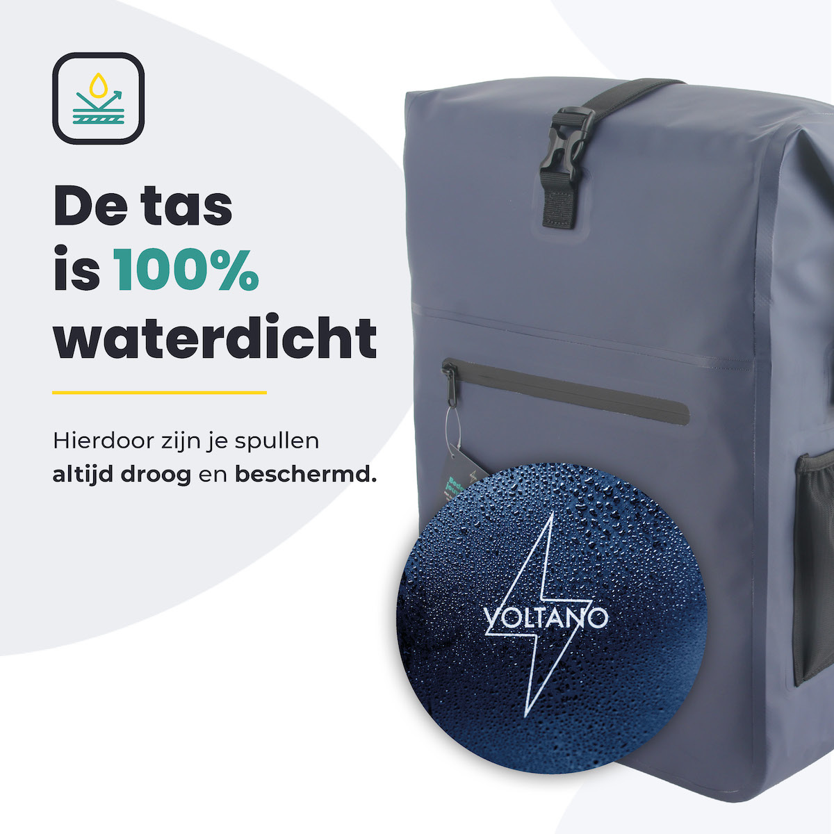 Voltano Luxe Fietstas / Rugtas 28L - Marine Blauw - Enkele Pakaftas - 100% Waterdicht - Afbeelding 4