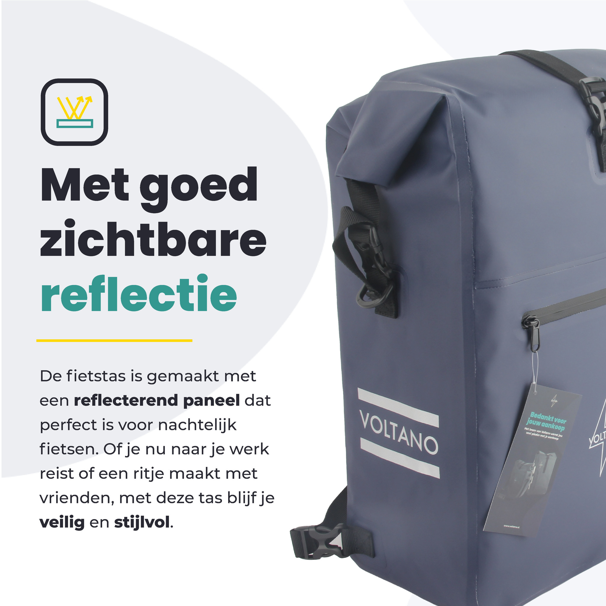 Voltano Luxe Fietstas / Rugtas 28L - Marine Blauw - Enkele Pakaftas - 100% Waterdicht - Afbeelding 6
