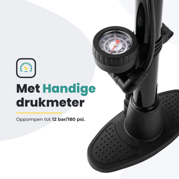 Voltano Hogedruk Fietspomp - Zwart - Manometer - Universele Pomp - Afbeelding 3