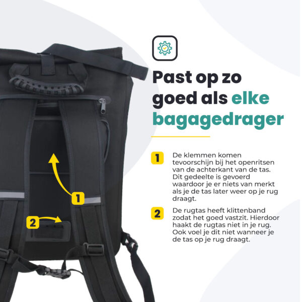 Voltano Luxe E-bike Fietstas / Rugtas - Zwart - 28L - Laptopvak - Afbeelding 9