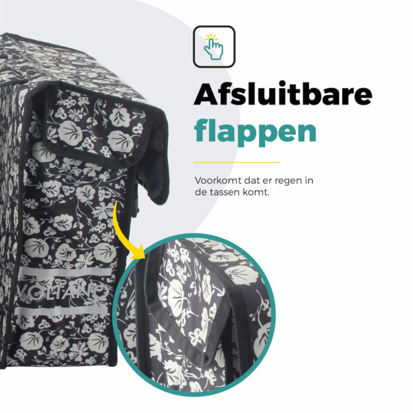 Voltano Dubbele Fietstas Midnight Blossom - 38 Liter - Waterdicht Polyester - Afbeelding 3