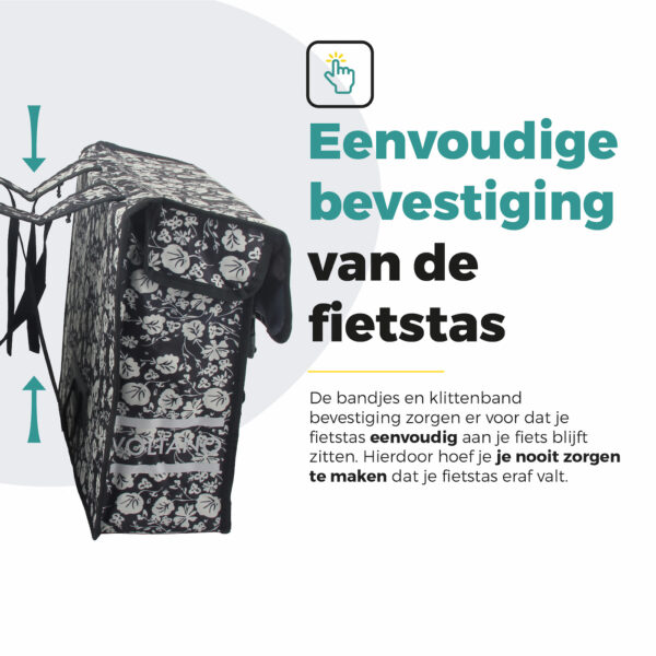 Voltano Dubbele Fietstas Midnight Blossom - 38 Liter - Waterdicht Polyester - Afbeelding 6