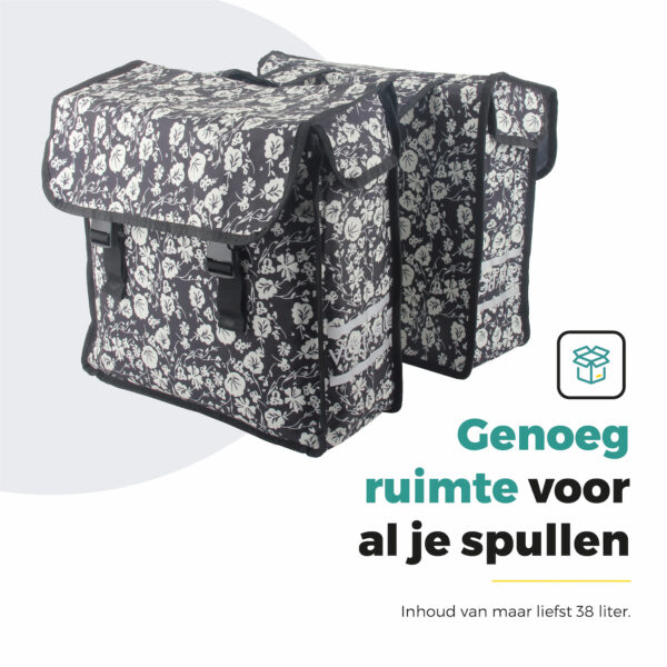 Voltano Dubbele Fietstas Midnight Blossom - 38 Liter - Waterdicht Polyester - Afbeelding 8