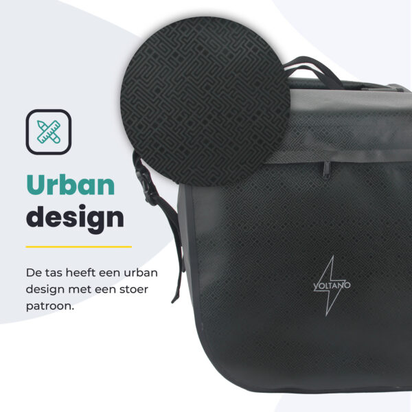 Voltano Dubbele Fietstas Rolltop Urban Black - 48 Liter - 100% Waterdicht - Afbeelding 2