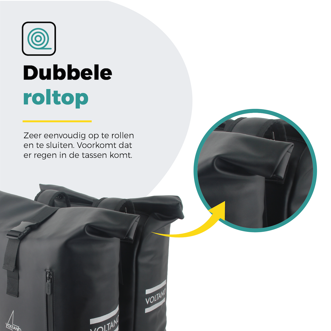 Voltano Dubbele Fietstas Rolltop E-bike Pro - Zwart - 48 Liter - 100% Waterdicht - Afbeelding 10