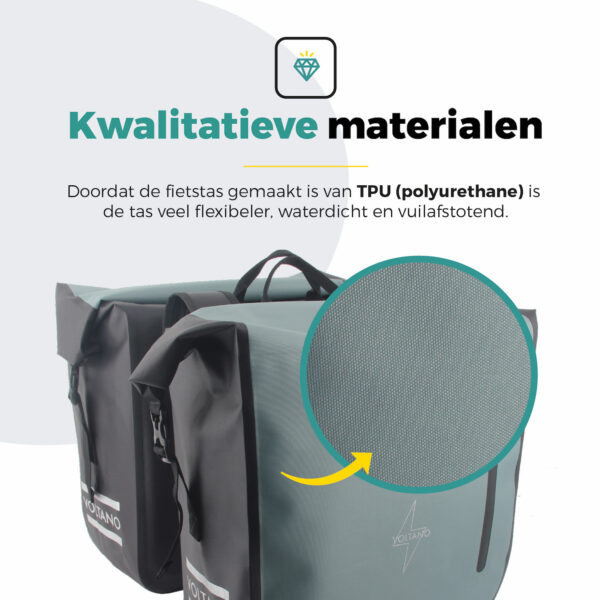 Voltano Dubbele Fietstas Rolltop Luxe E-bike - Zwart / Mintgroen - 48 Liter - 100% Waterdicht - Afbeelding 2