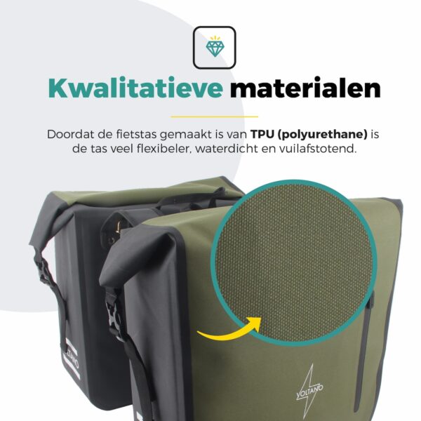 Voltano Dubbele Fietstas Rolltop Luxe E-bike - Zwart / Olijfgroen - 48 Liter - 100% Waterdicht - Afbeelding 2