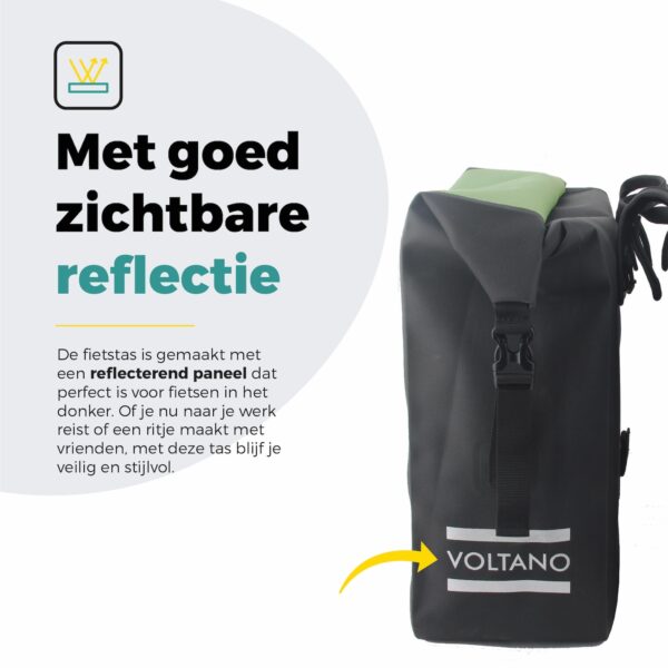 Voltano Dubbele Fietstas Rolltop Luxe E-bike - Zwart / Olijfgroen - 48 Liter - 100% Waterdicht - Afbeelding 3