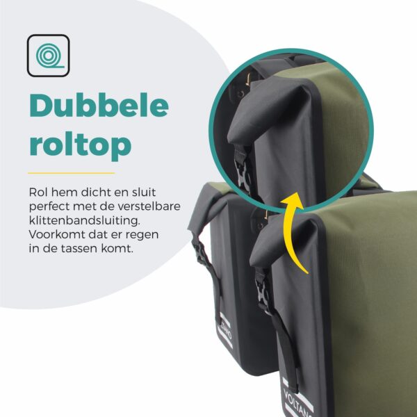 Voltano Dubbele Fietstas Rolltop Luxe E-bike - Zwart / Olijfgroen - 48 Liter - 100% Waterdicht - Afbeelding 5