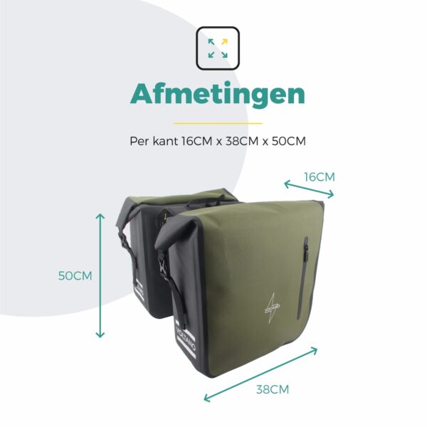 Voltano Dubbele Fietstas Rolltop Luxe E-bike - Zwart / Olijfgroen - 48 Liter - 100% Waterdicht - Afbeelding 9
