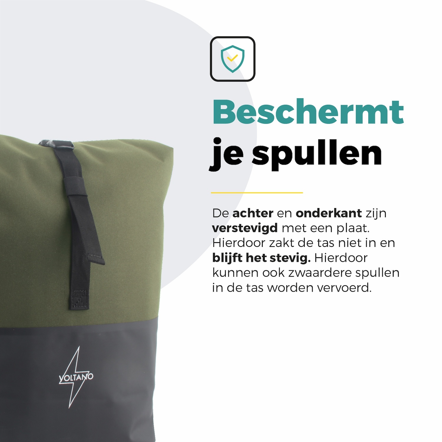 Voltano Dubbele Fietstas Rolltop Reflective Special Edition - Zwart / Olijfgroen - 50 Liter - 100% Waterdicht - Afbeelding 4