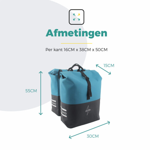 Voltano Dubbele Fietstas Rolltop Reflective Special Edition - Zwart / Blauw  - 50 Liter - 100% Waterdicht - Afbeelding 9