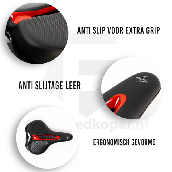 Voltano E-bike Fietszadel – Zwart / Rood - Uitsparing - Afbeelding 2