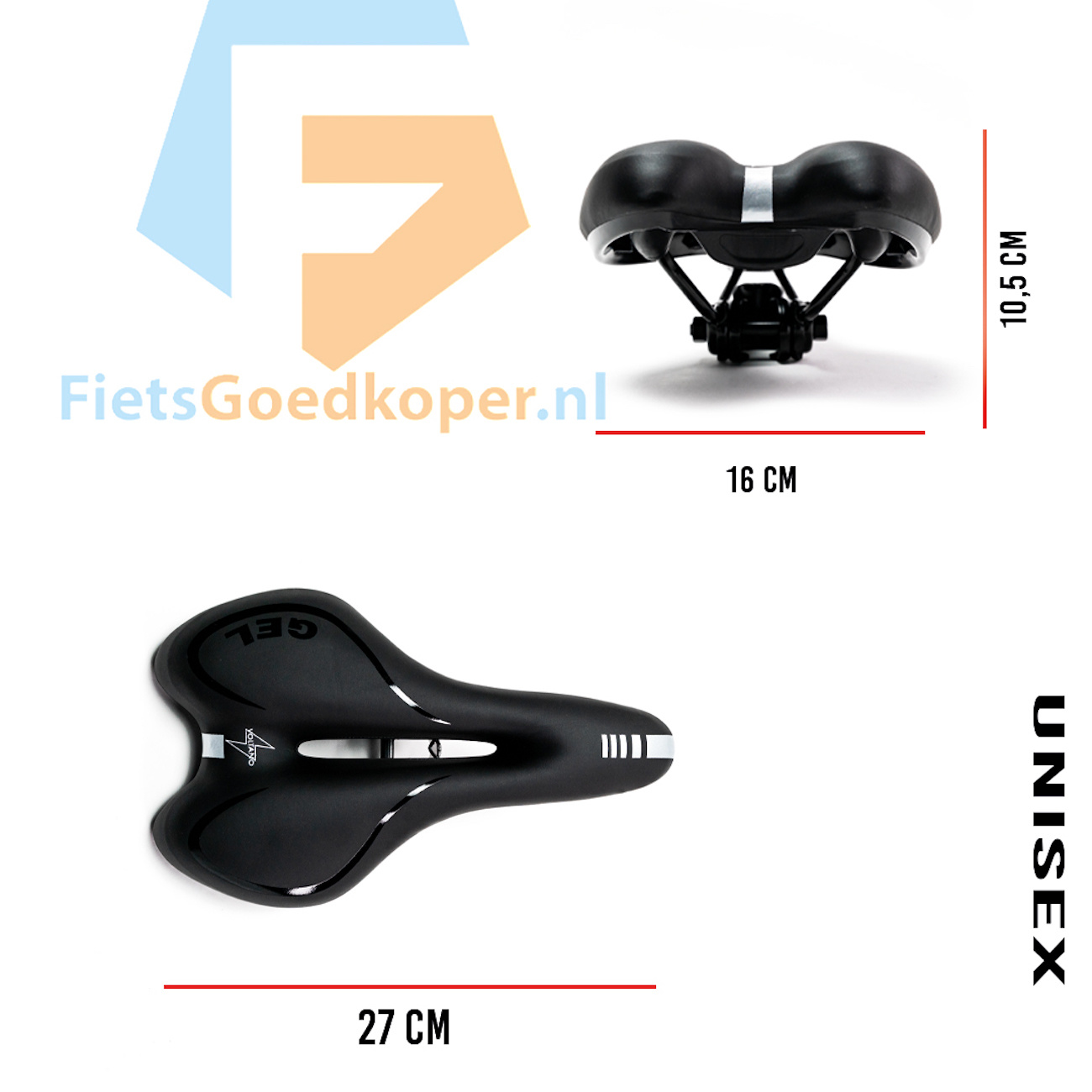 Voltano Gel Fietszadel Met Uitsparing - Zwart - Trekking - Incl. Zadelstrop - Unisex - Afbeelding 3