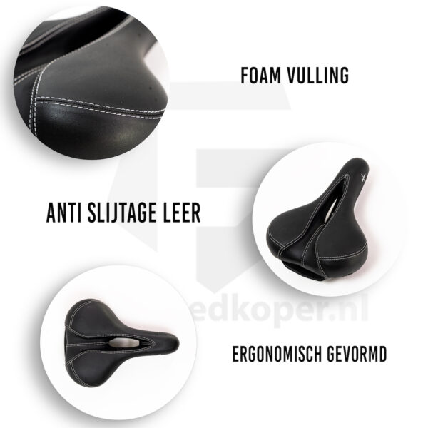 Voltano Kunstleren Fietszadel – Zwart - Unisex - Met Uitsparing - Afbeelding 2