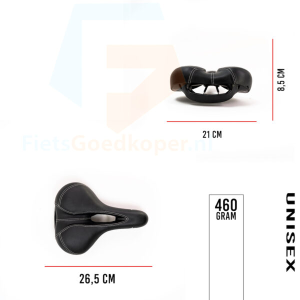 Voltano Kunstleren Fietszadel – Zwart - Unisex - Met Uitsparing - Afbeelding 3