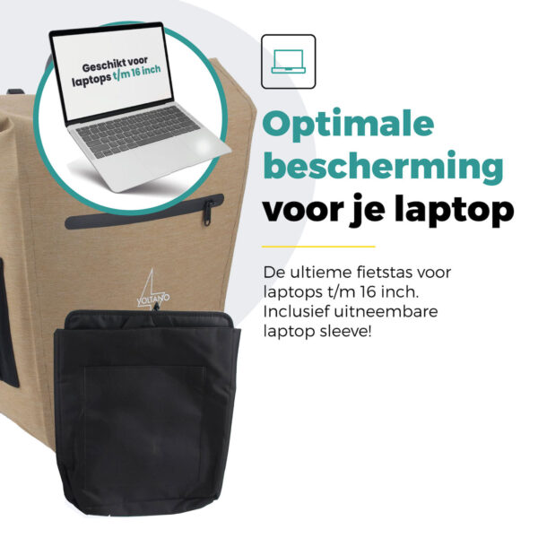 Voltano Luxe E-bike Fietstas 28L - Beige - Pakaftas Met Laptop vak - 100% Waterdicht - Afbeelding 2