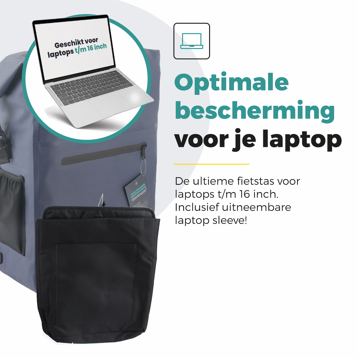 Voltano Luxe Fietstas / Rugtas 28L - Marine Blauw - Enkele Pakaftas - 100% Waterdicht - Afbeelding 3