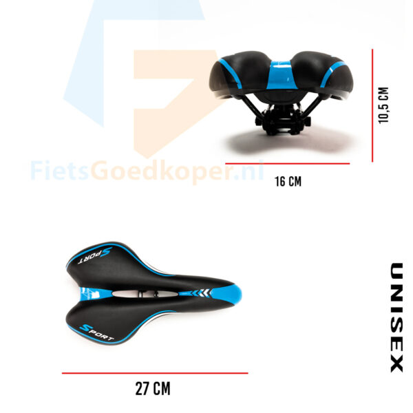 Voltano Sport Fietszadel – Zwart / Blauw - Gel - Trekking Zadel - Afbeelding 3