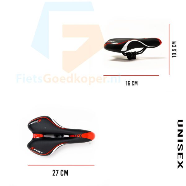 Voltano Sport Fietszadel – Zwart / Rood - Gel - Trekking Zadel - Afbeelding 3