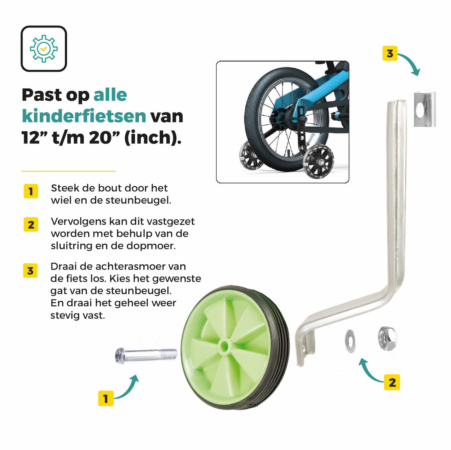 Voltano Zijwieltjes – Groen – 12-20 Inch - Afbeelding 2