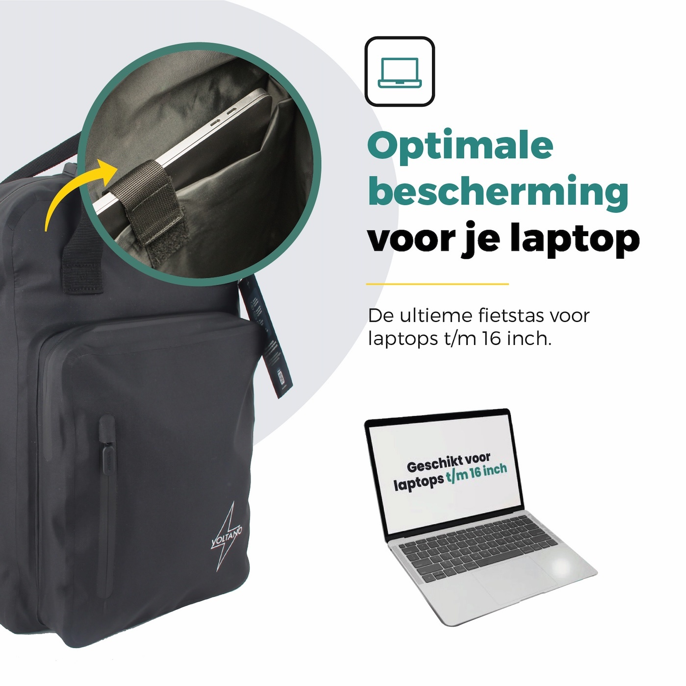 Voltano City Enkele Fietstas Rugzak E-bike - Zwart - Codeslot - Laptopvak - Waterdicht - Afbeelding 2