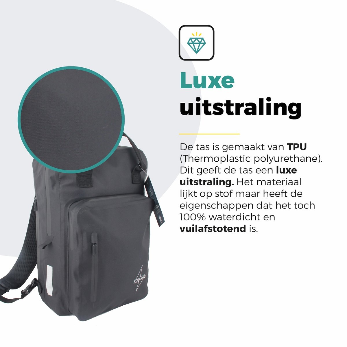 Voltano City Enkele Fietstas Rugzak E-bike - Zwart - Codeslot - Laptopvak - Waterdicht - Afbeelding 4