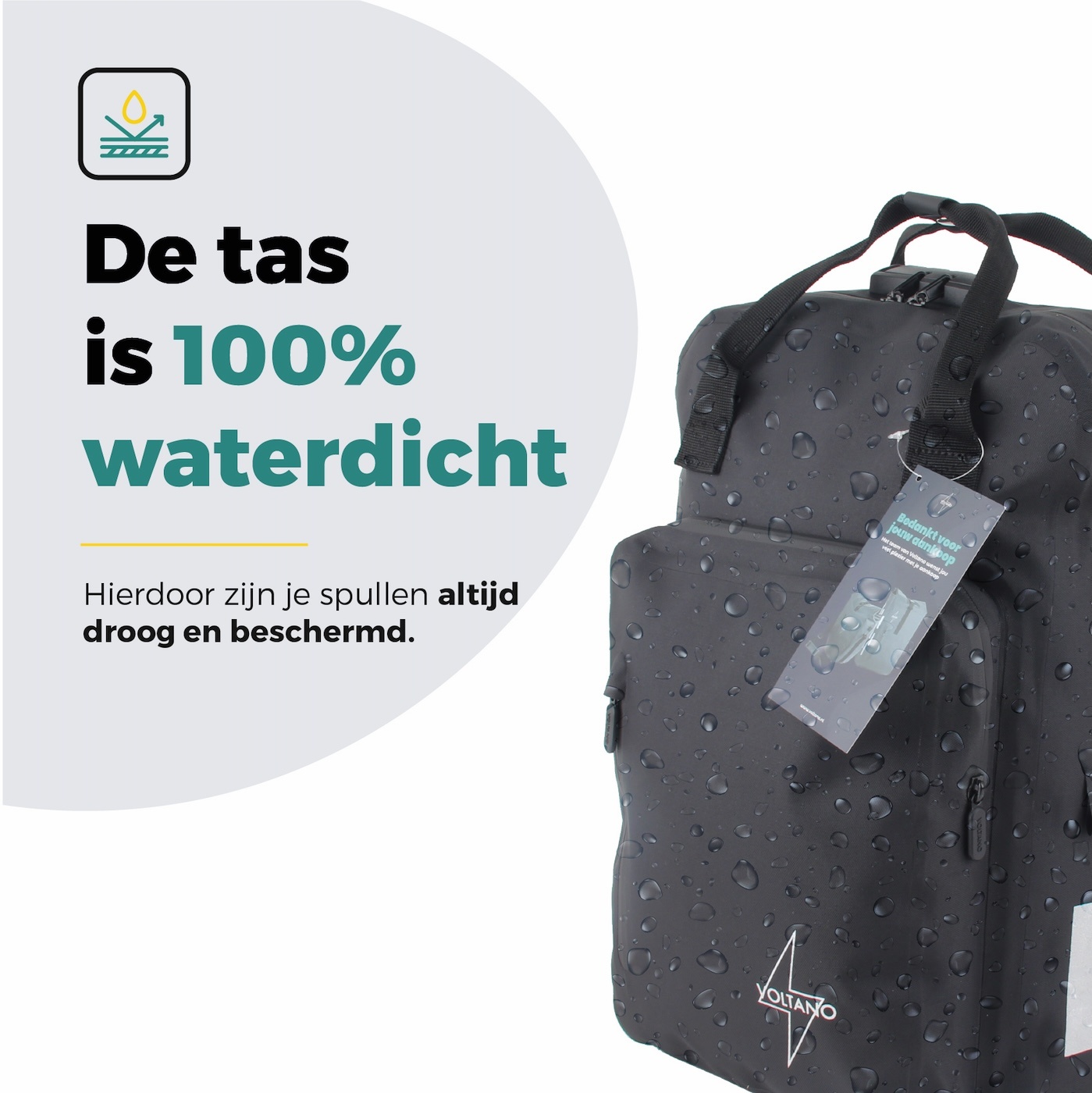 Voltano City Enkele Fietstas Rugzak E-bike - Zwart - Codeslot - Laptopvak - Waterdicht - Afbeelding 6