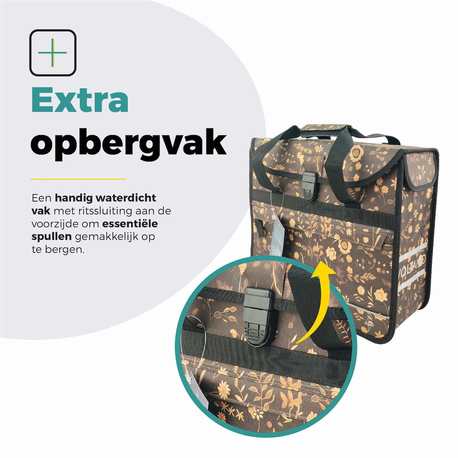 Voltano Voorgevormde Enkele Fietstas / Pakaftas - Black Leaves - 17L - Afbeelding 6