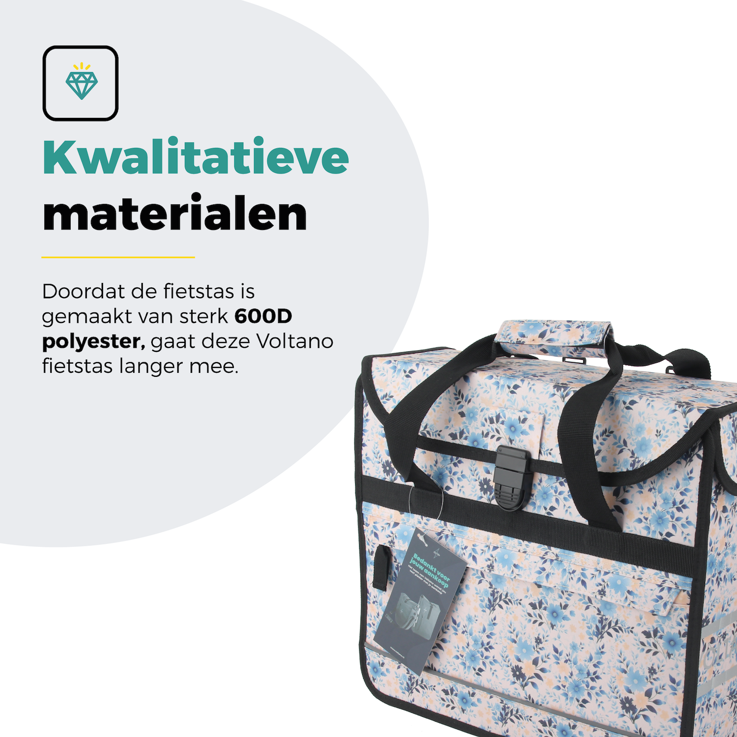 Voltano Voorgevormde Enkele Fietstas / Pakaftas - Light Flowers- 17L - Afbeelding 9
