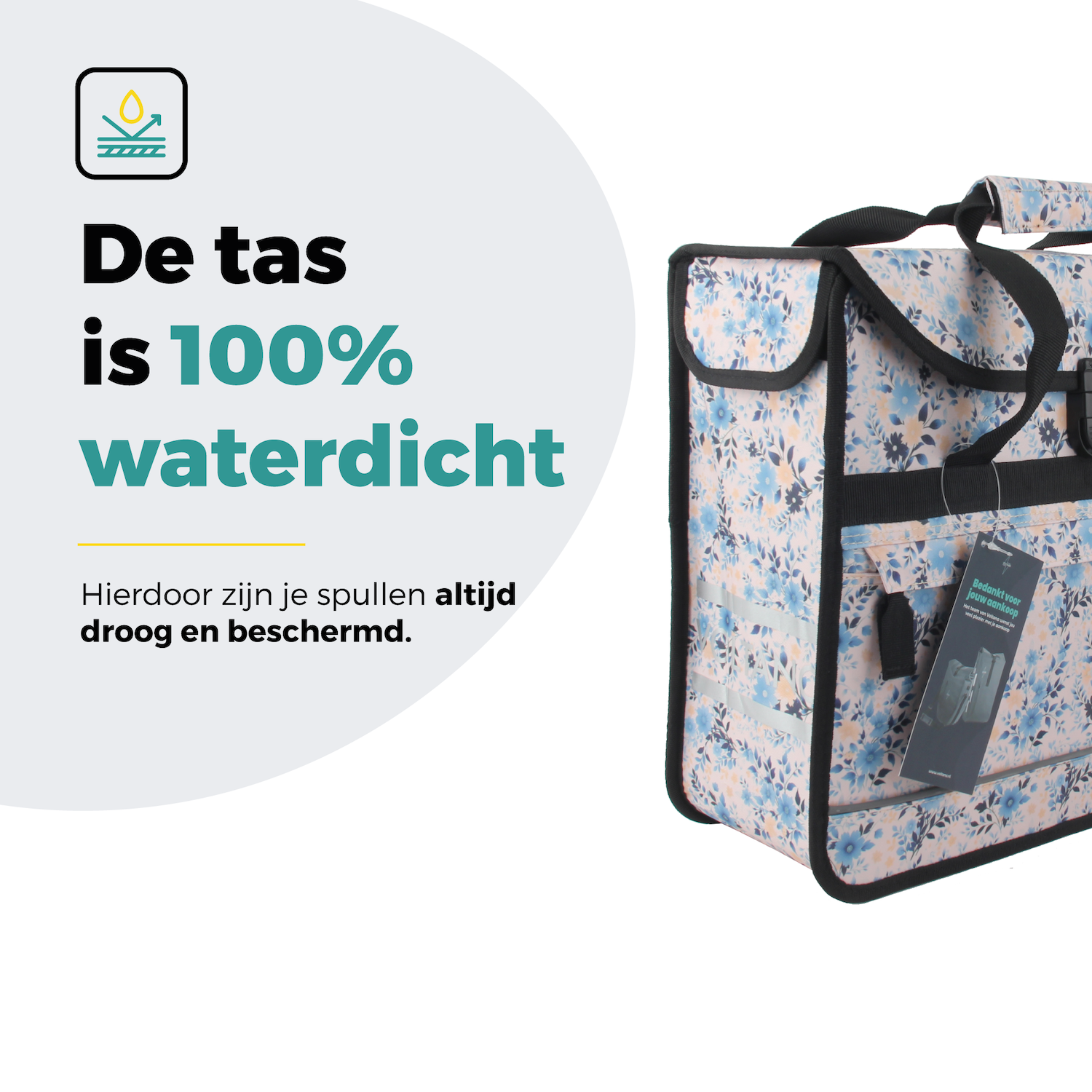 Voltano Voorgevormde Enkele Fietstas / Pakaftas - Light Flowers- 17L - Afbeelding 3